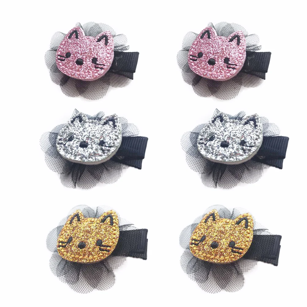 

6 pcs Petal Cat Hair Clips Glitter Kitten Hairpin For Women Fashion Bangs Ponytail Barrette Hairpins