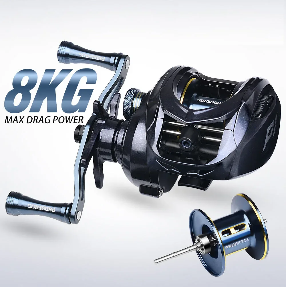 Baitcasting Reel 8kg Drag Bait Casting Reels 7.2:1 Metal Left/Right hand 5+1BB Fishing Reel