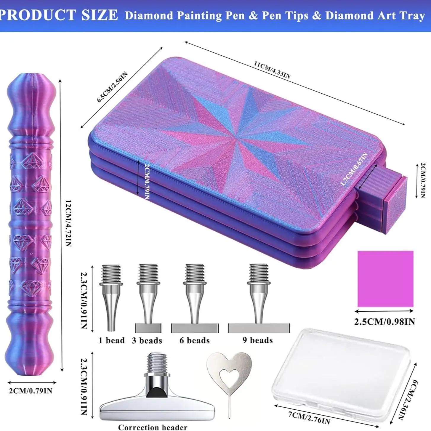 DIY Diamond Painting Pen Set Tools and Accessories, Including No. 1, 3, 6, 9 Threaded Steel Pen Tips and a Tray with Cover, Suitable for 5D Diamond Painting Accessories and Tools view 3