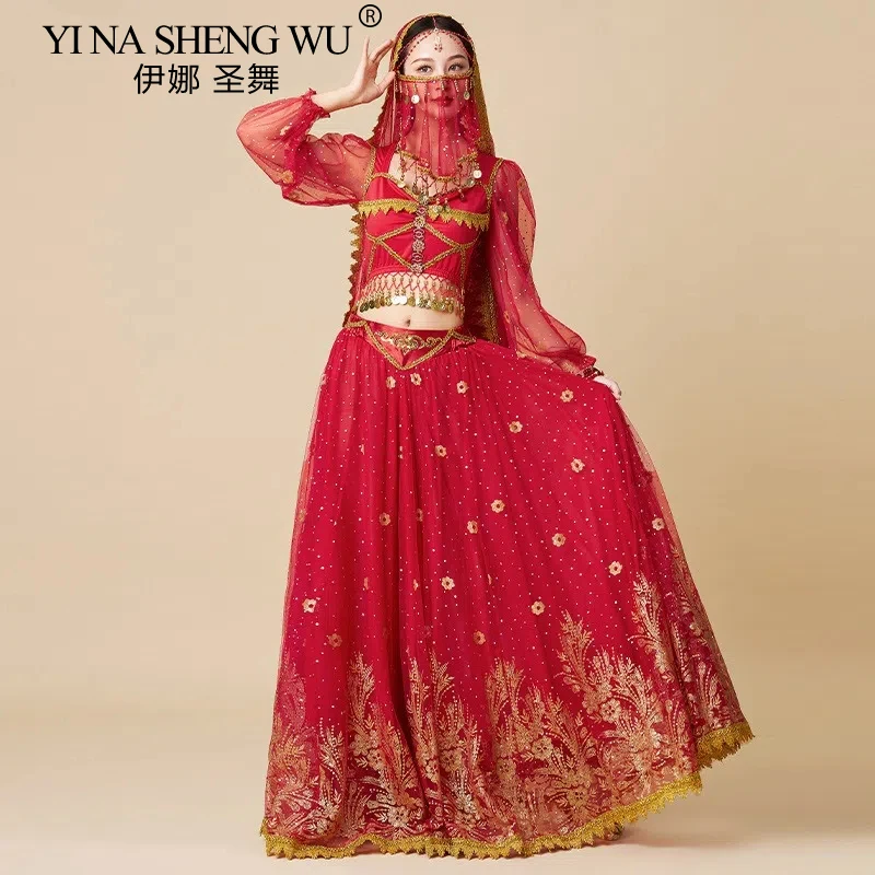 Kostium do tańca brzucha na Halloween dla kobiet, długa spódnica, egzotyczny indyjski sari, Bollywood, fantazyjny strój karnawałowy, dla dorosłych i dziewcząt.