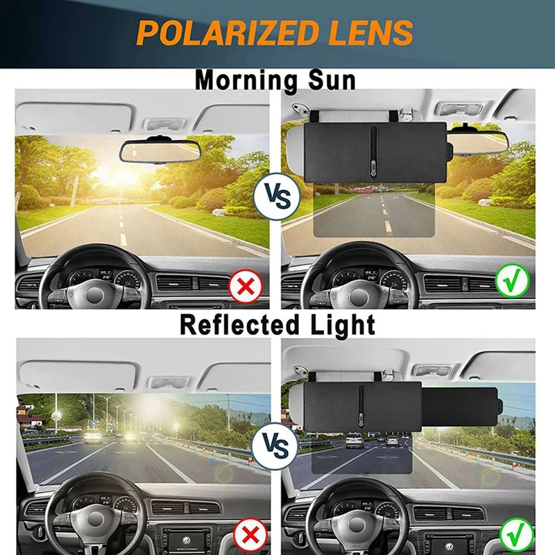 2X Upgraded Polarized Sun Visor For Car Interior Sun Protection Sun Visor Extender, Anti-Glare Car Visor