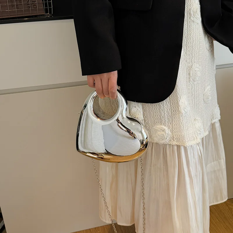 Bolso de noche con corazones acrílicos a la moda, nuevo bolso con lápiz labial para mujer, bolso de hombro de alta calidad, bolso de noche de lujo, monederos pequeños para fiesta