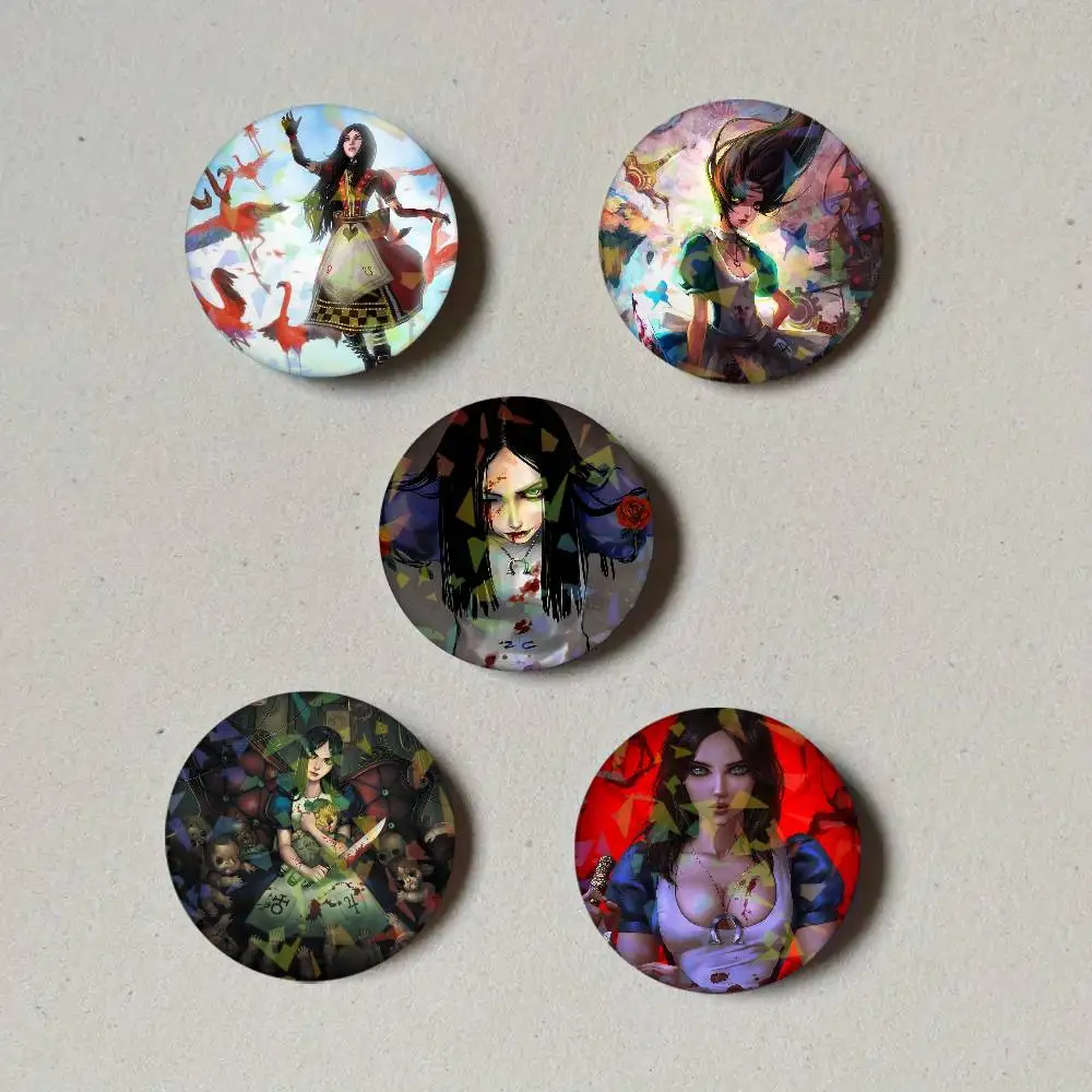 Game A-Alice Madness Returns Laser Button Pins Backpack Clothing Decor Brooch Fiction Badge Jewelry Gifts