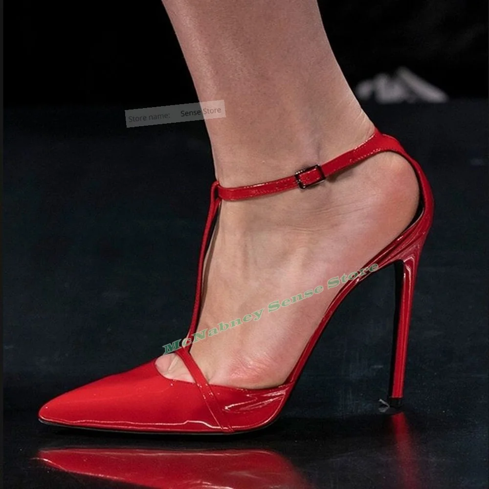 

Сандалии с острым носком и Т-образными ремешками Туфли-лодочки на шпильке Однотонные сандалии с пряжками и ремешком Женская сексуальная обувь Летняя вечеринка Повседневная дизайнерская обувь