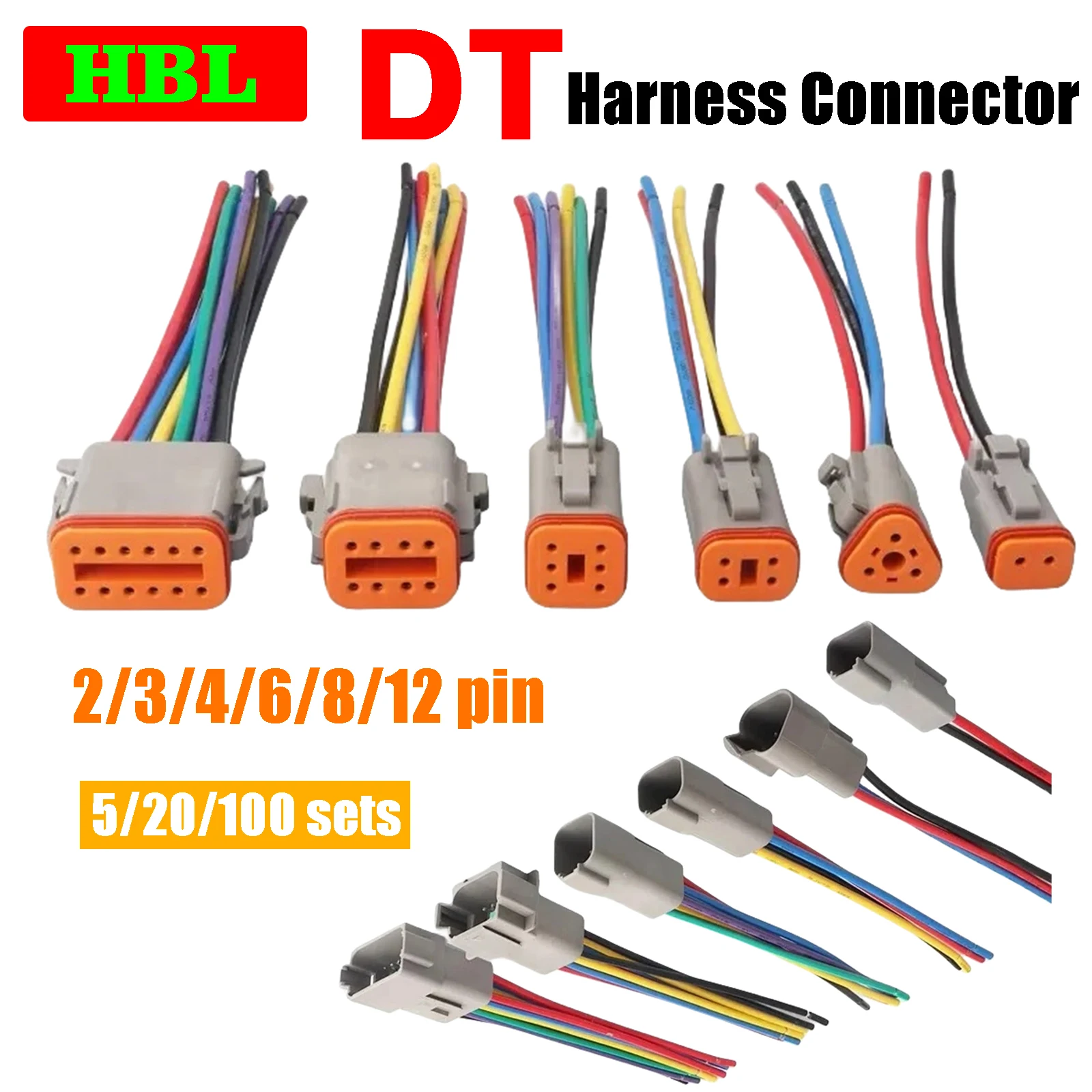 

5/20/100Set Deutsch Style DT Connector With 15cm Wiring Harness Waterproof Electrical Car Plug DT06-2S DT04-2 3 4 6 8 12 Pin