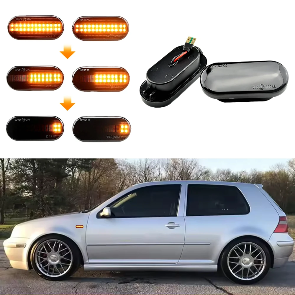 1Pair Dynamic Flowing LED Side Marker Turn Signal Light For VW Transporter T5 Polo Golf 3 4 Passat B5 Sharan Lupo Bora Multivan