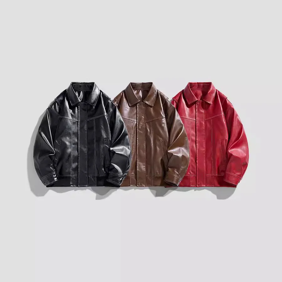 

Осеннее мужское кожаное пальто, тонкая мотоциклетная непромокаемая мужская куртка в стиле панк с отложным воротником и длинными рукавами, мужская куртка-бомбер большого размера
