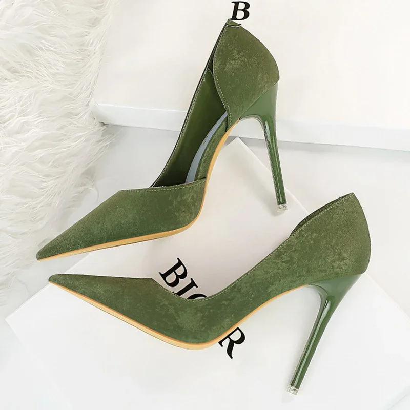 Plus Size 34-43 Women 7cm 10.5cm High Heels Pumps Lady Green Red Stiletto Low Heels Fetish Nightclub Evening Party Sexy Shoes