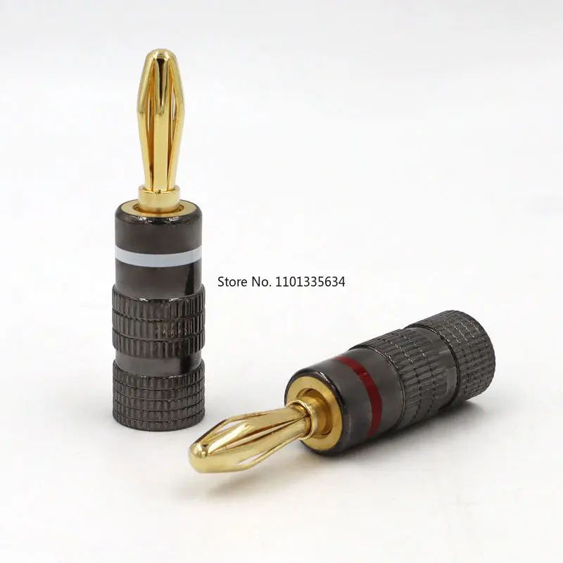 4pcs New Gun Metal BANANA PLUGS 24K Gold-plated 4MM Banana Connector with Screw Lock For Audio Jack Speaker Plugs White&Red