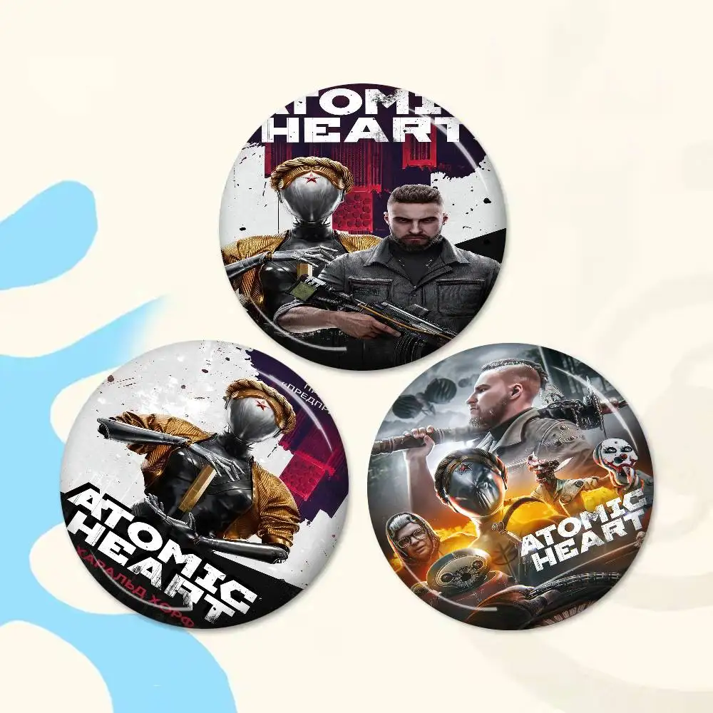 Game Atomic Heart Round Button Pins Slogan Creative Brooches Backpack Clothes Decoration Fashion Cartoon Jewelry Gifts