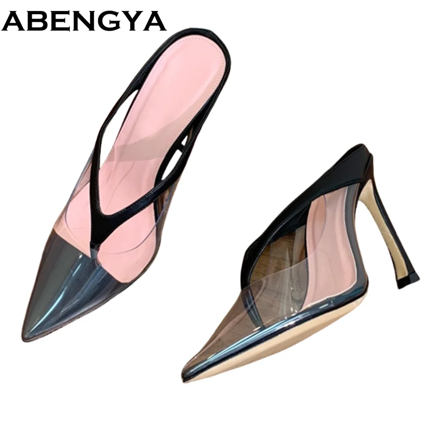 

Sexy Point Toe Pvc Slippers Women Thin Heels Jelly Party Shoes For Women Summer Slides Slip On Gladiator Sandals Women Slippers