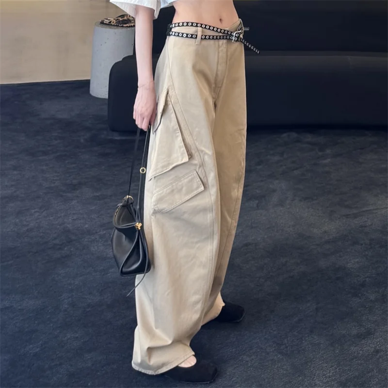 سراويل نسائية جديدة منخفضة الارتفاع بقصة ضيقة سراويل مستقيمة الساق لخريف 2025 سراويل شحن متعددة الجيوب مزخرفة سراويل قطنية نقية #1