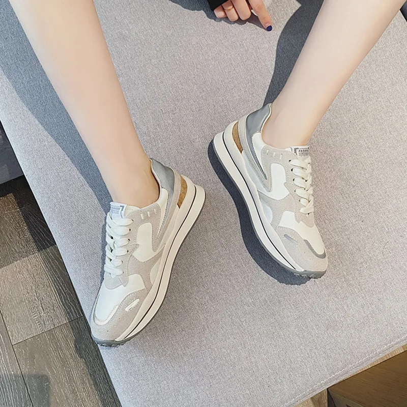 CXJYWMJL Genuine Leather Women Retro Sneakers Plus Size Autumn Casual Vulcanized Shoes Ladies Sports Running Shoe Spring Lace-up