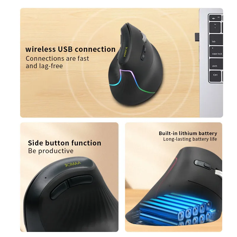 JOMAA USB RGB подсветка вертикальная беспроводная мышь для компьютера ноутбука Bluetooth экологические мыши правая рука Slinet Click
