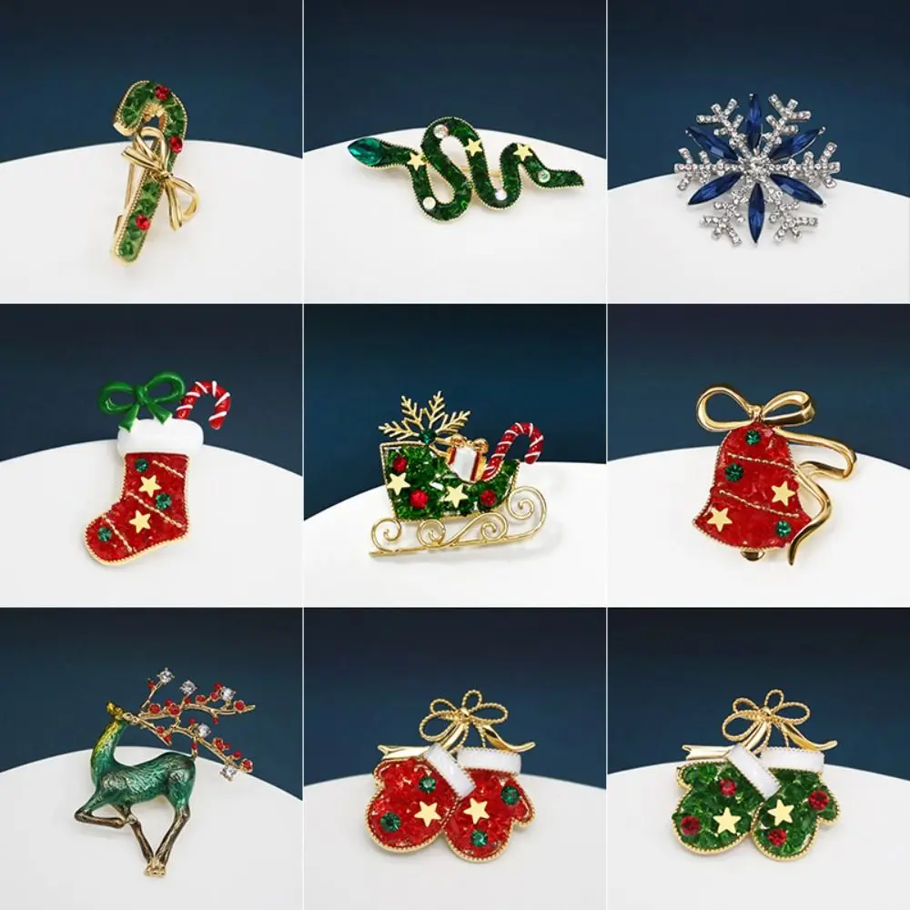 Korean Style Christmas Brooch Snowman Reindeer Enamel Rhinestone Brooches Christmas Present Clothes Accessories