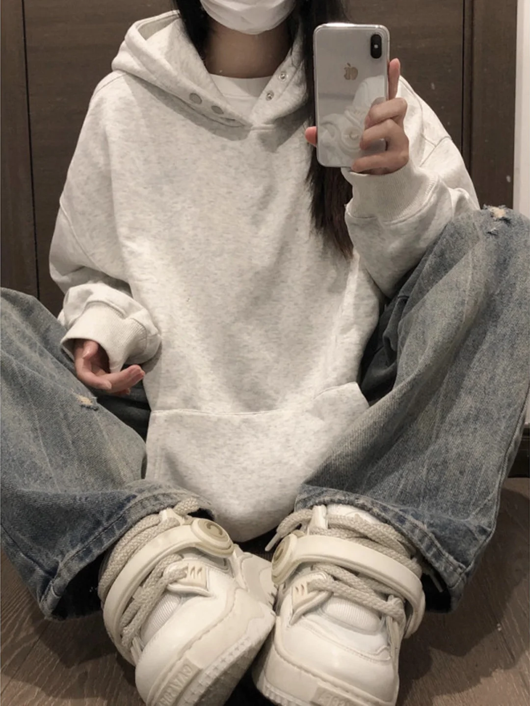 

American Sle Oversize Hoodie Women's ort Coat Button Base irt Autumn Winter High Sensation Retro Commute Sle Long Sve