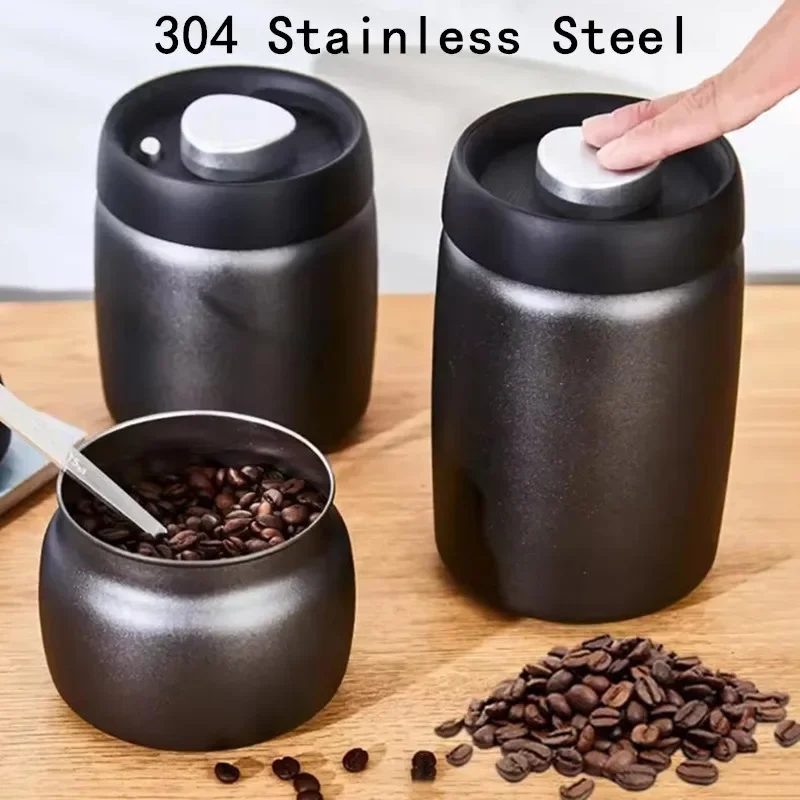 1PC 400/800/1200ml Coffee Beans Vacuum Sealed Jug 304 Stainless Steel Food Keep Fresh Storage Container Coffee Vacuum Canister