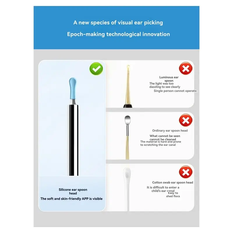 [LXYA68Z!] Wifi Ear Cleaner Camera Ear Wax Removal Kit Ear Spoon Compartment Cleaning Tool Health Care Endoscope Ear Picker Blac