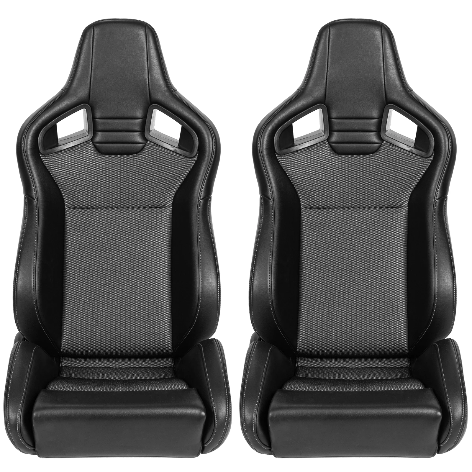 

2 Pieces Universal Racing Seats with Dual Lock Sliders, Black PVC Leather Gray Mesh Shiny Fabric, For Car Use （Left and Right）