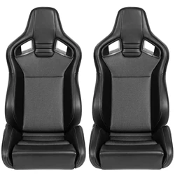 2 Pieces Universal Racing Seats with Dual Lock Sliders, Black PVC Leather Gray Mesh Shiny Fabric, For Car Use (Left and Right)