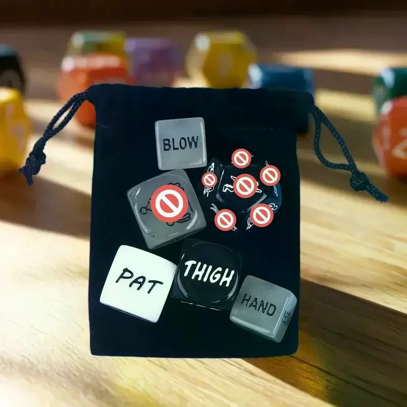 

Pack of 6 Sensual Couples Activity Dice with Diverse Foreplay Positions Options and Carrying Bag