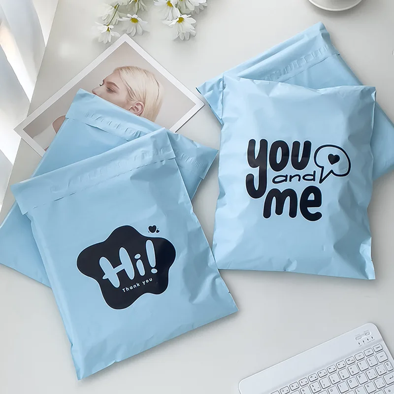 Dropshipping supported: Milky blue courier bags—customizable packaging, waterproof garment shipping bags (pack of 50).