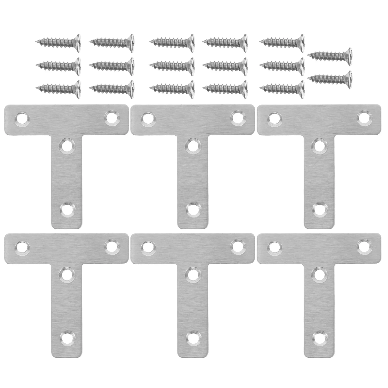 Soporte de esquina en forma de L de acero inoxidable, placa de conector plano, tornillo para muebles de madera, soportes de estante de gabinete, Metal, 25 uds.