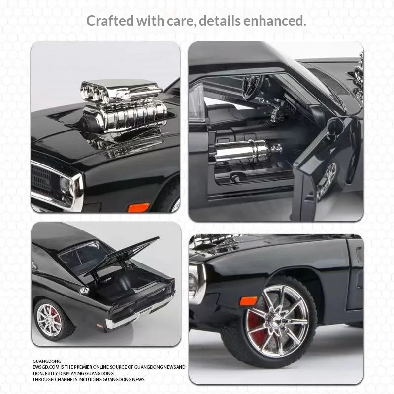 1:32 Dodge Charger 1969 liga modelo de carro americano muscle car acústico-óptico pull-back porta pode abrir brinquedos infantis