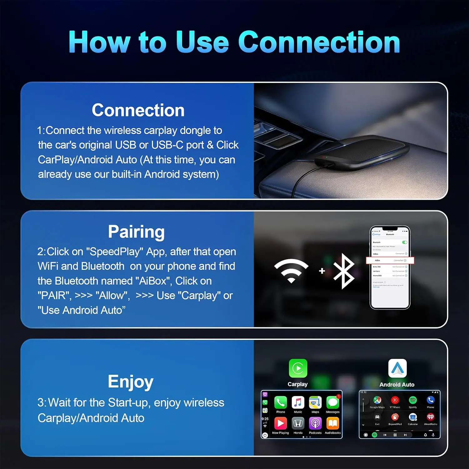 محول CarPlay اللاسلكي 3 في 1، صندوق CarPlay AI لهاتف iPhone iOS 9+، WiFi، التوصيل والتشغيل، يدعم YouTube، Netflix، Google، TF Card