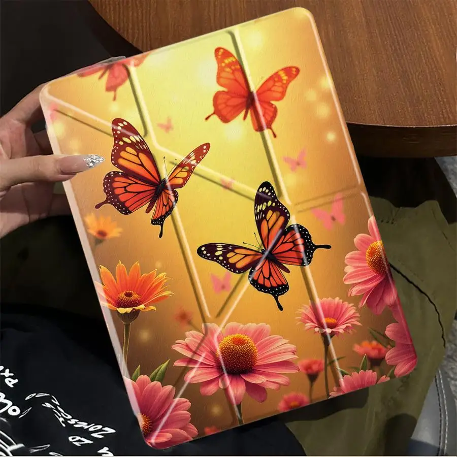 

Чехол-держатель для планшетов iPad Air M2 1 2 M4 Mini 7 6 Air 2025 4 5 M3 Pro 10th 7th 11th 9th 8th, фиолетово-красный с бабочками