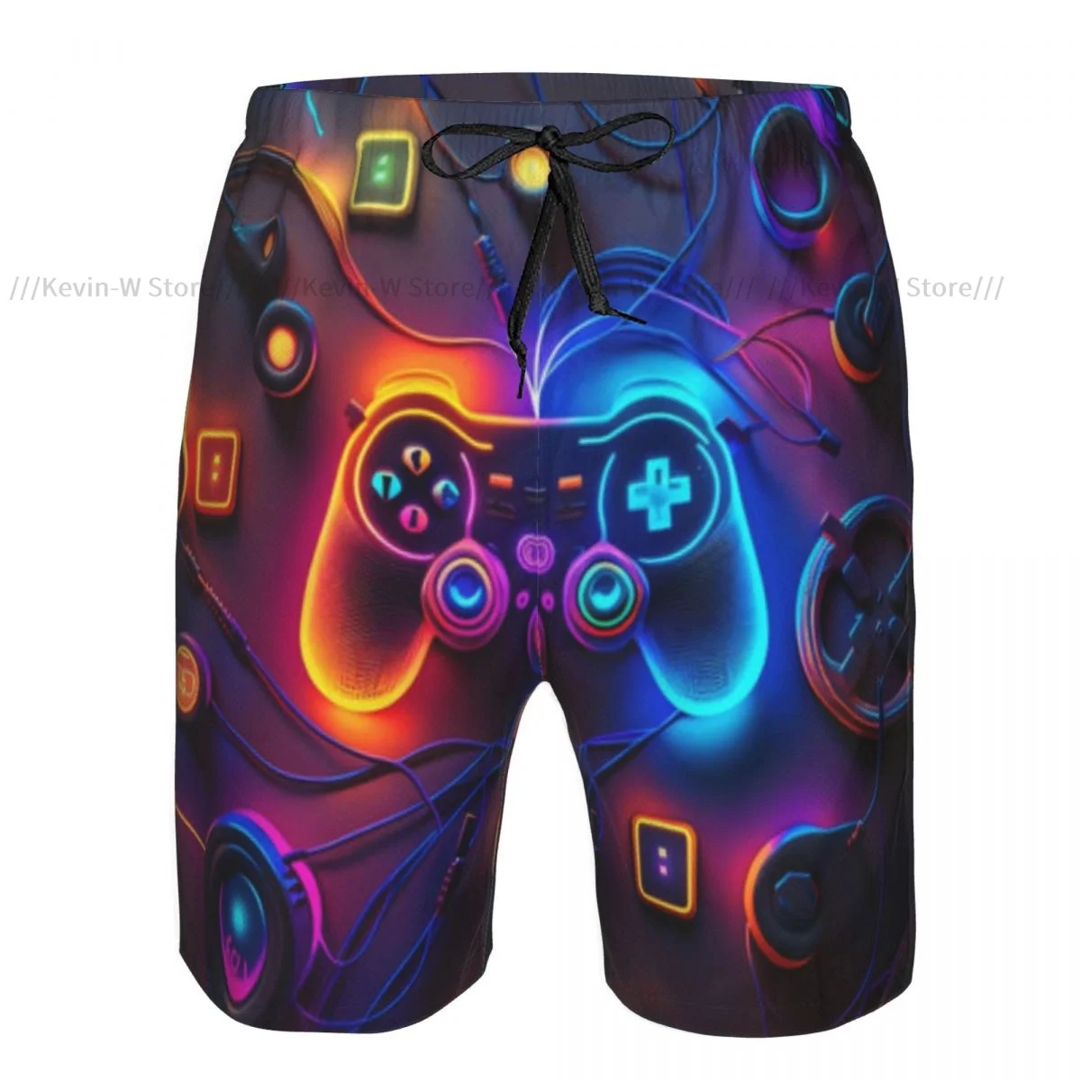 Summer Men Swimwear Breathable Quick Dry Trunks Abstract Gamepad With Headphones Beach Shorts for Running Training Surfing