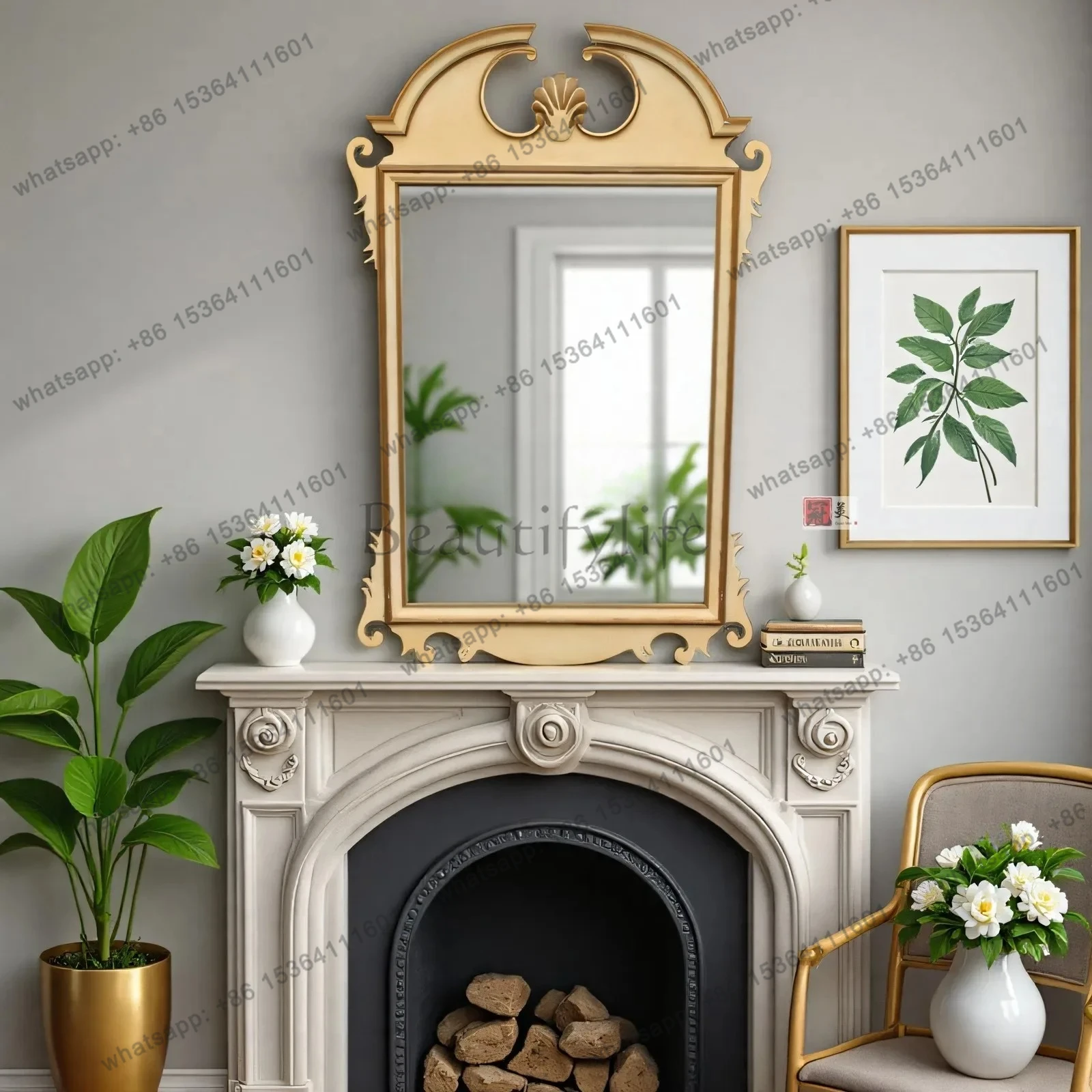 Miroir décoratif d'art rétro européen, miroir cosmétique de bureau français suspendu au mur, miroir de salle de bain suspendu au mur