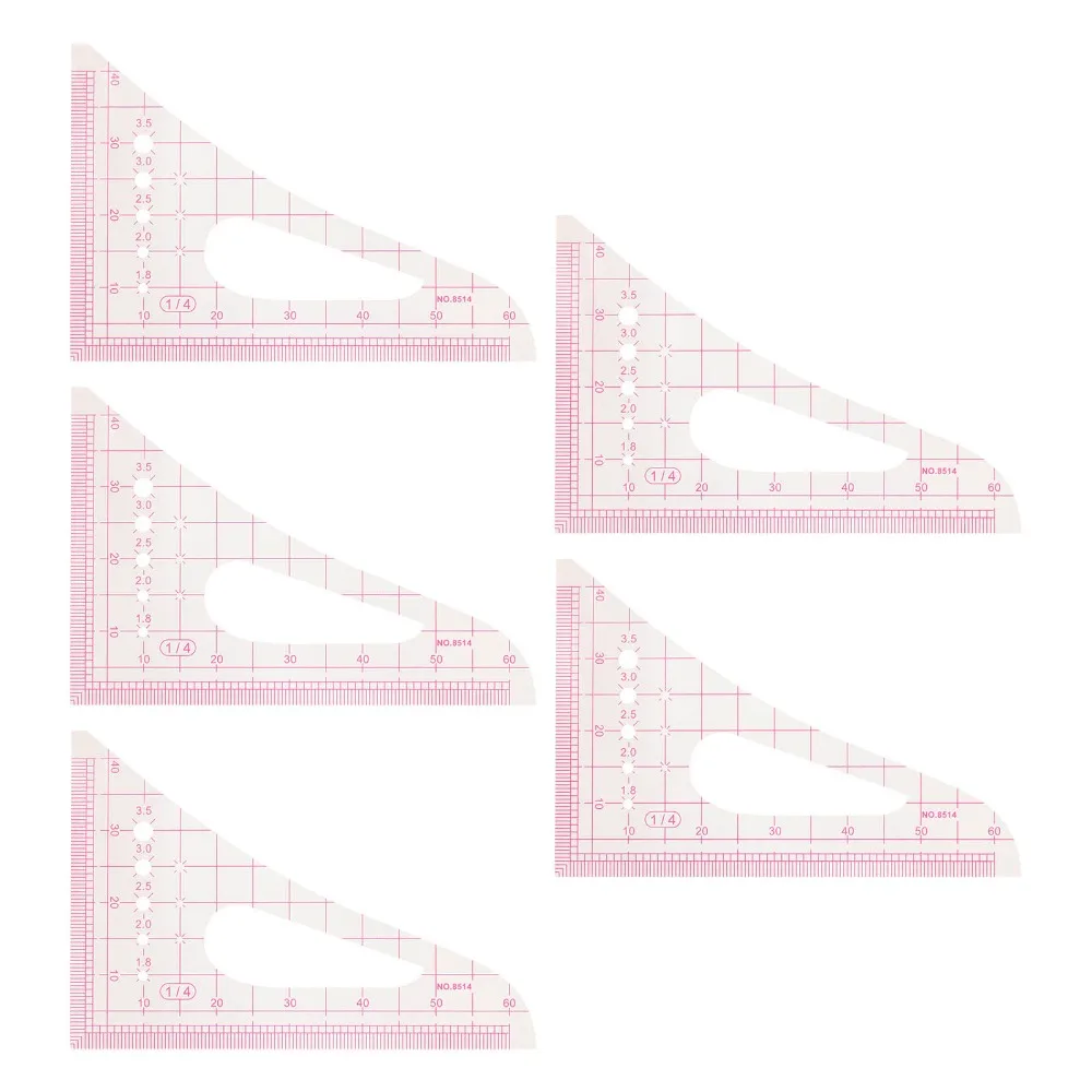 5pcs Durable High Accuracy Triangular Curve Rulers Plastic Transparent Pattern Sewing Rulers Sewing Ruler Set For Beginners