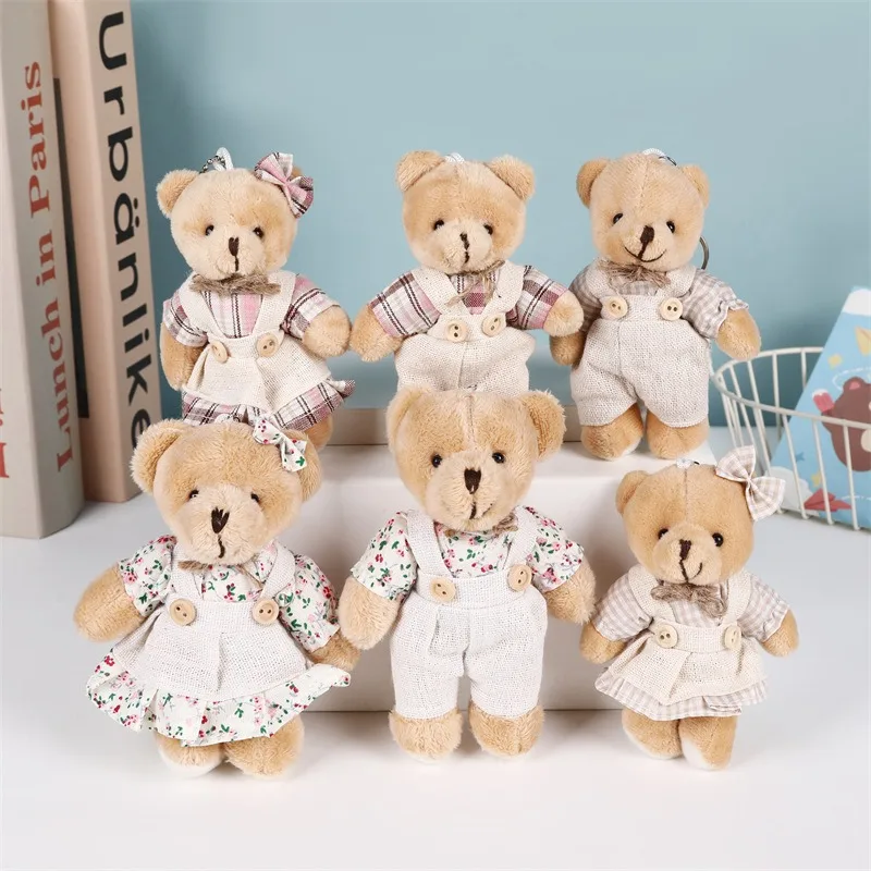 Cute Bear Linen Teddy Bear Keychain Women Couple Rabbit Keyring On Bag Car Pendant Trinket Female Wedding Party Plush Toy Gift view 2