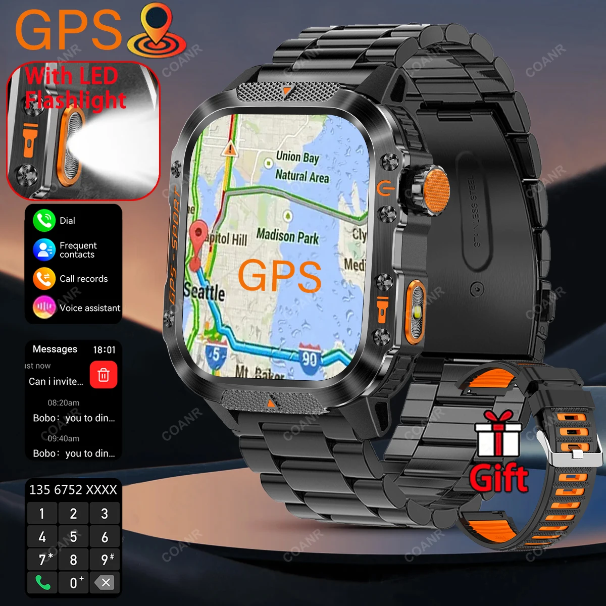 

Новые военные GPS-смарт-часы 2026 года с GPS-компасом, встроенным фонариком, экраном 2,01 дюйма, Bluetooth-вызовами, для мужчин, для активного отдыха