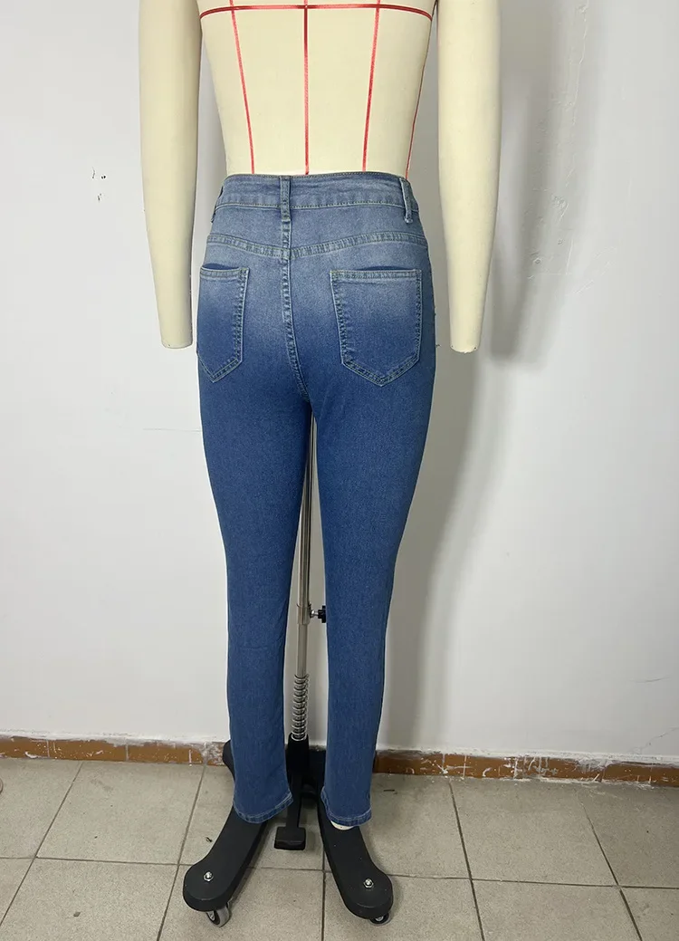 Femmes jean trou Denim crayon pantalon déchiré en détresse lavé Stretch taille haute droite cheville longueur pantalon 2025 Streetwear