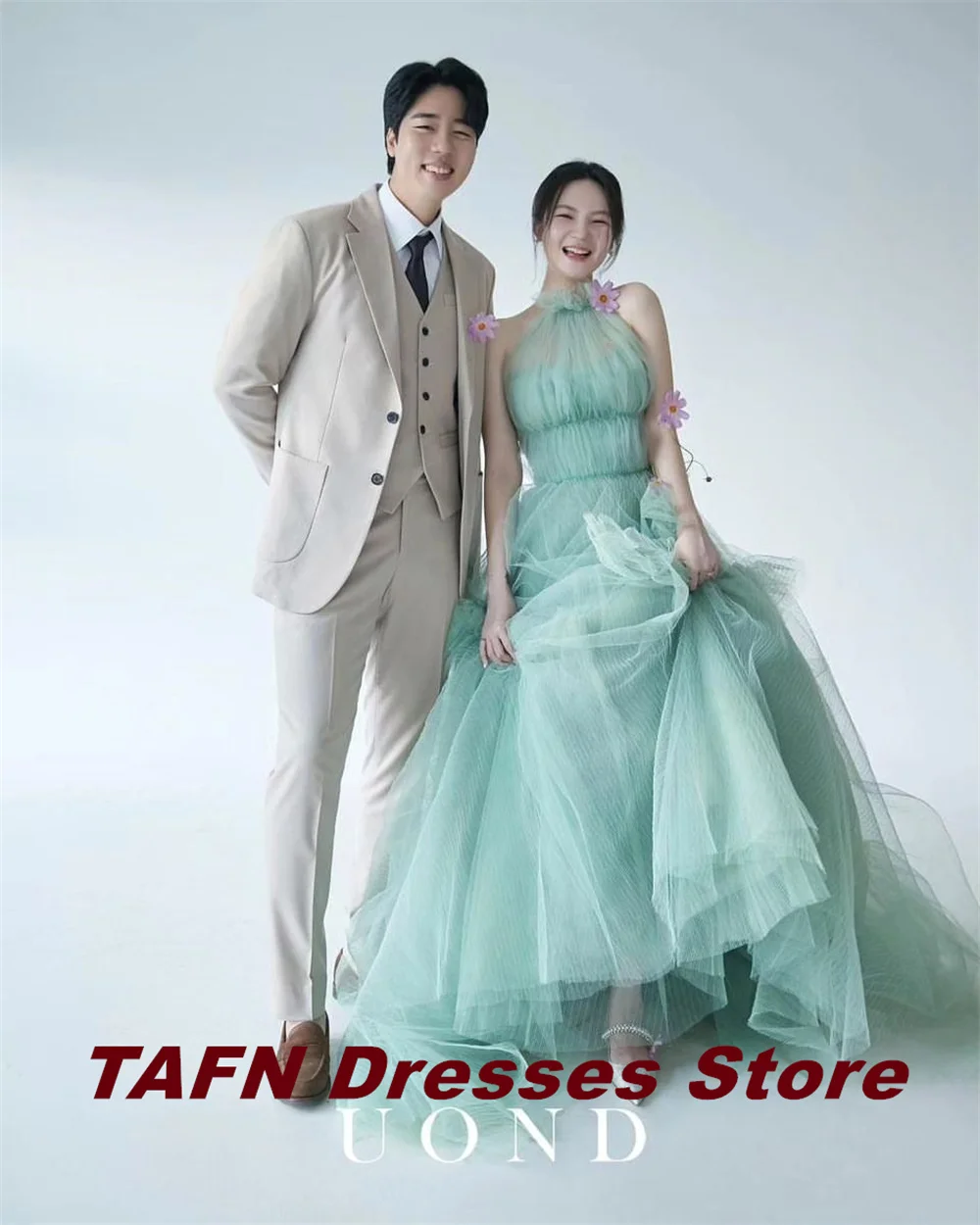 TAFN 2024 웨딩드레스 Tulle Photo Shoot Dresses A-line Sweep Train Korea Wedding Dresses Custom Made Halter Sleeveless Birdal Gown