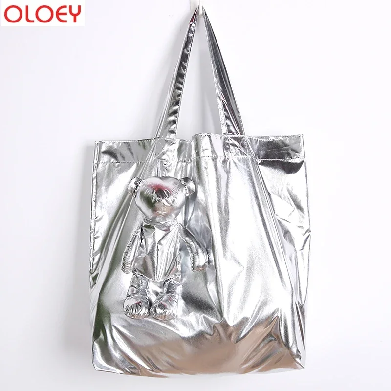 Silver Coated Bear Cotton filling Waterproof Tote High-Quality Reusable grocery High capacity Cotton bag Shopping Bag