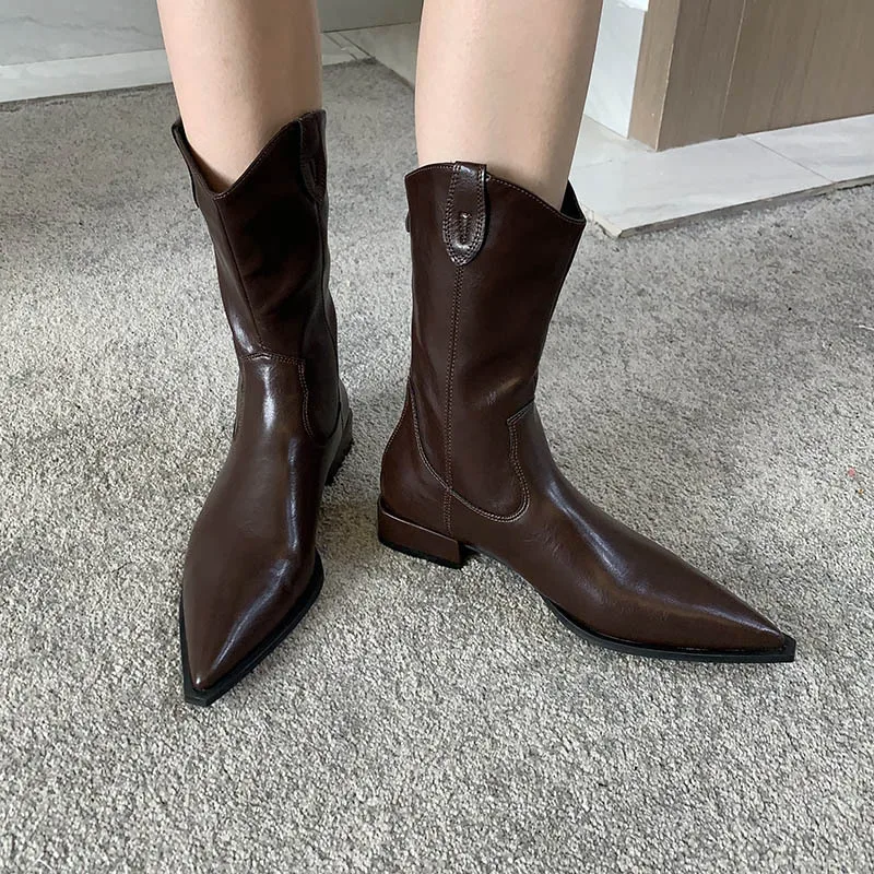 Knight boots British pointed slimming 2025 autumn and winter new item thick heel loose single boot women's boots children's mid