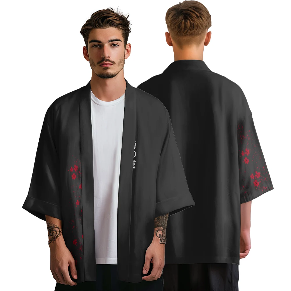 

Summer Kimono Men Hawaiian Shirt Beach Cardigan Sakura Pattern Kimono Streetwear Women Yukata Japanese Clothes Bathrobes Haori