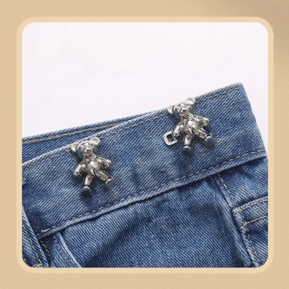 2Pcs Adjustable Waist Clip Detachable Metal Bear Tighten Waist Button for Women Skirt Pant Jeans Metal Pins Clothing Accessories