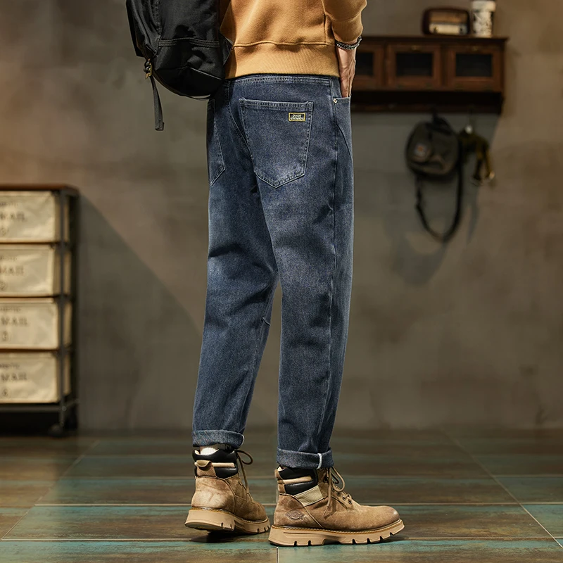 Fleece Thicked  Black Gray Jeans Men's Loose Straight Casual Slim-Fitting Middle-Aged Men Pants Winter Warm Trousers Male Cotton