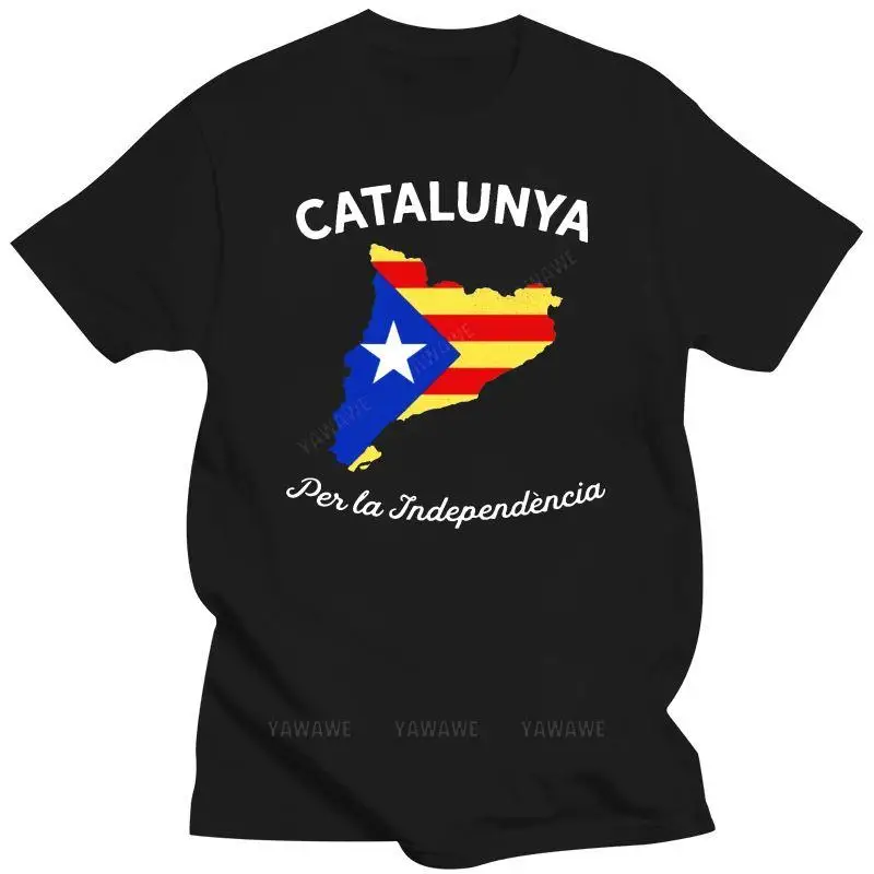 New Father Tops Shirt Catalunya Per La Independncia Flag Pattern Tshirt For Men Lovers Day  Cotton O Neck Mens Tshirts