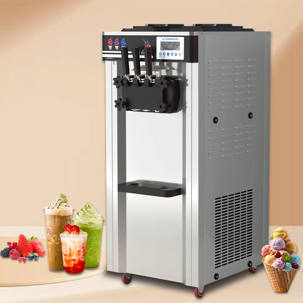 

High Productivity Commercial Ice Cream Cone Machine Professional Vertical Three-Valve Fully Automatic Ice Cream Maker Machine