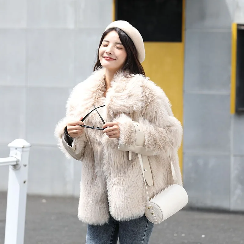 2023 New Autumn Winter Fur Coat Women Fashion Casual Warm  Loose Warm Elegant Wind Thick Comfort Imitation Fox Fur Coat