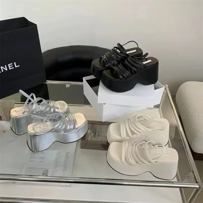 صندل بكعب مكتنز للنساء ، نعال بكعب عالي ، نعل سميك غير رسمي ، أسود ، حزام عصري جديد ، صيف #6