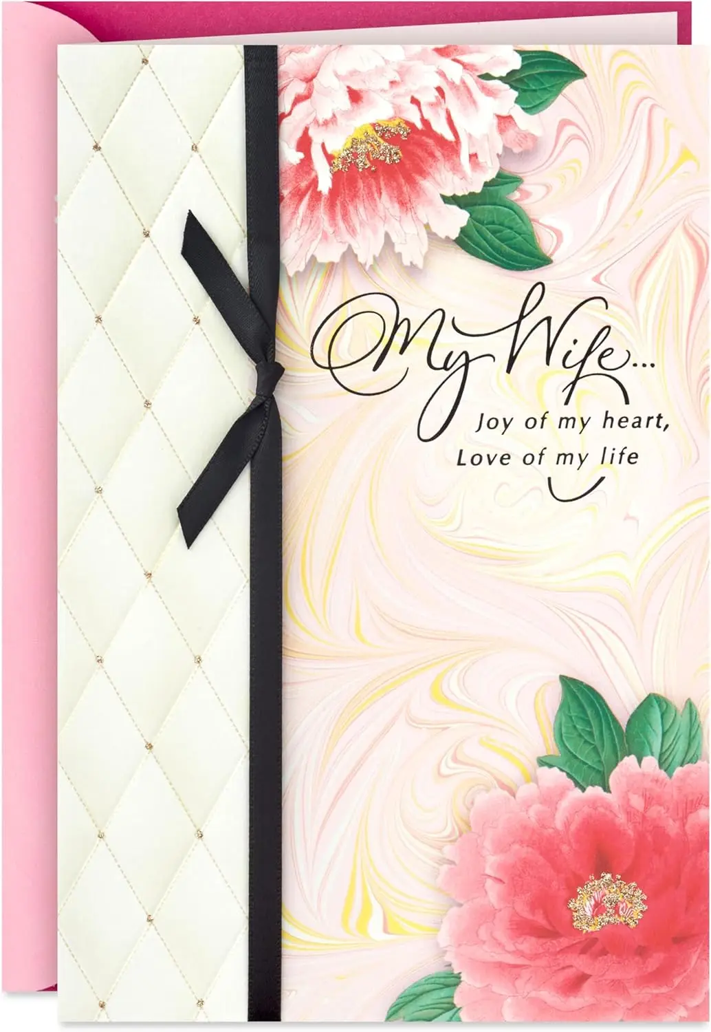 

Romantic Mother's Day Card for Wife with Floral Marble Design and Glitter Embellishments, 5.8x8.3 Inches