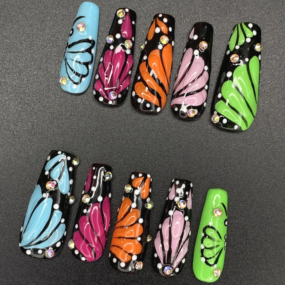 

Изысканные накладные ногти Y2K INS, ручная роспись, декоративные, ручной работы, 10 шт., эксклюзивный дизайн, гелевые искусственные ногти