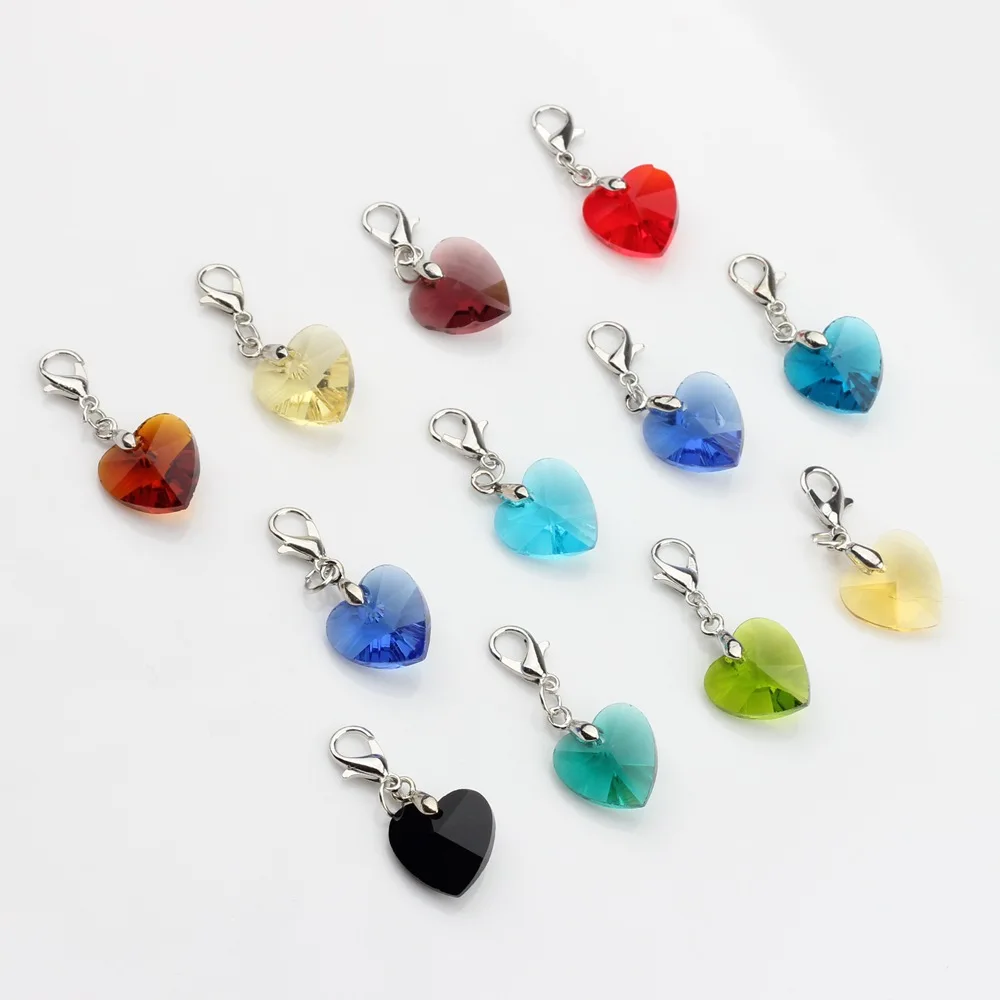 5pcs Crystal Heart Pendants Lobster Clasp For Diy Bracelet Earrings Keychain Jewelry Making Cute Charms Creation Supplies Gifts