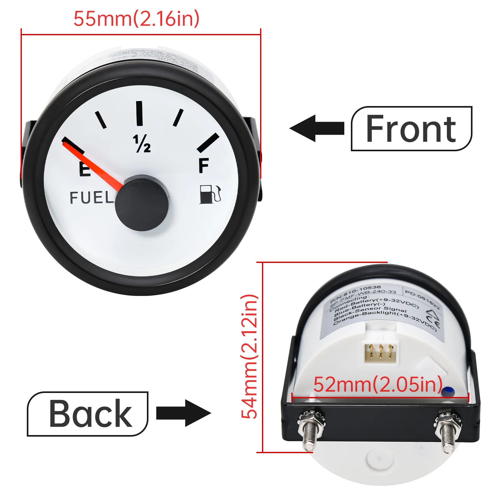 52mm Marine Boat Car Fuel Tank Level Gauge Waterproof Fuel Level Meter With Sensor 150mm 200mm 350mm 550mm Fit Marine Boat 12V